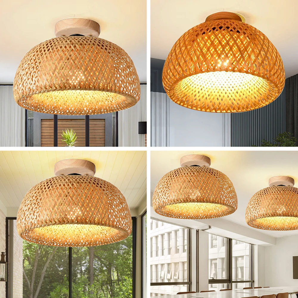 

Modern Natural Bamboo Ceiling Light E27 Home Creative Lighting Chinese Zen Tea Room Aisle Decorative Cage Light Fixtures