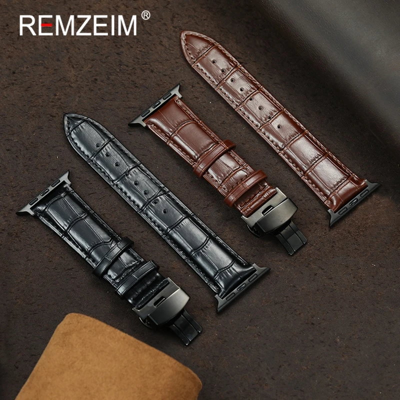 Herren-Business-Lederarmband für Apple Watch 11 10 9 8 7 6 5 4 Ultra SE 3 2 38/40/41/42/44/45/46/49 mm Armband mit Butterfly-Schnalle