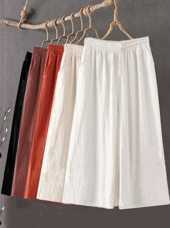 Calça legging fena de cintura alta, aodão, linho, verão, fina, corte reto, respirável, casual, ajuste confortável, calç...