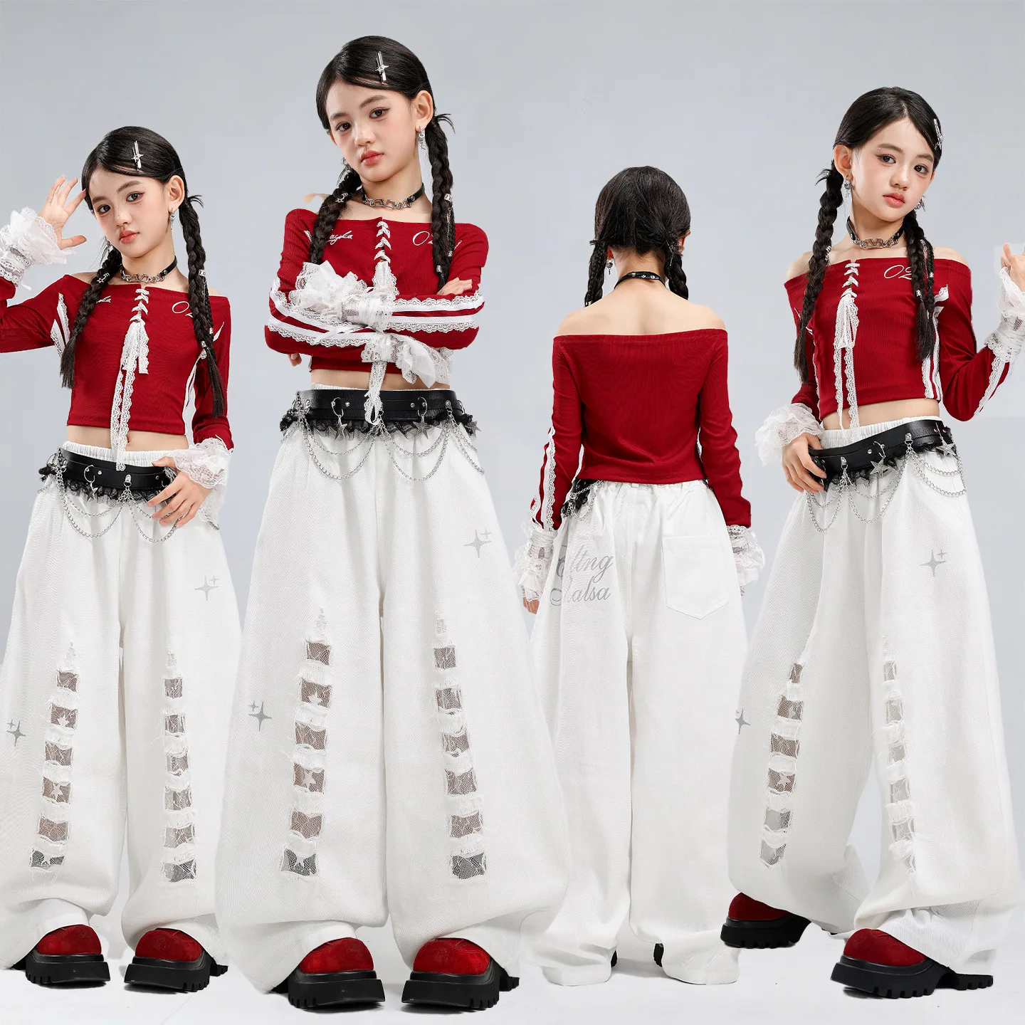 Hip Hop Girls Crop Top Street Dance Ripped Loose Pants Kids K-pop Shorts Streetwear Children Jazz Costume Girl Group Clothes Set
