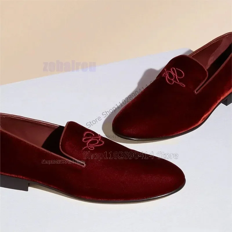 

Red Black Totem Embroidery Velvet Loafers Fashion Slip On Men Shoes Luxury Handmade Party Feast Banquet Office Men Casual Shoes