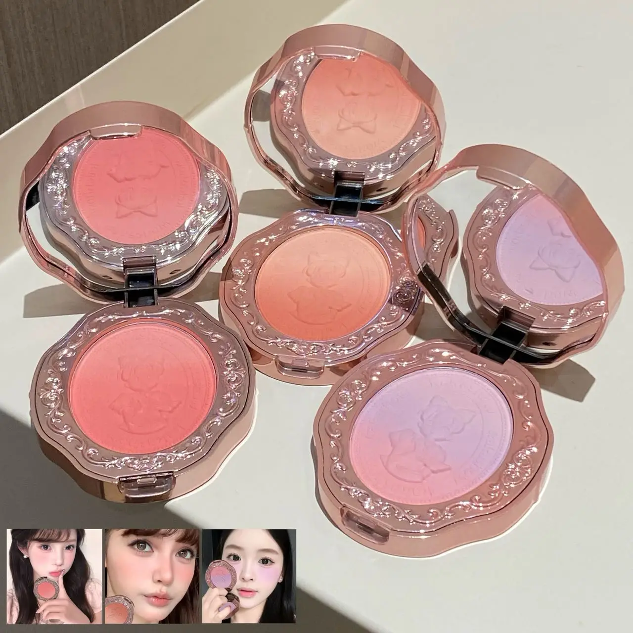 Girlish Embossed Gradient Blush Soft Flowy Color Buildable Pigment Create Romantic Vibe Daily Cheek Makeup