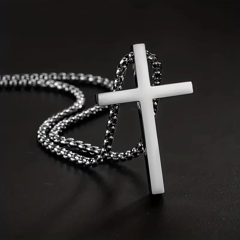 

FTCY Stainless Steel Cross Pendant Necklace For Men Women Vintage Silver Color Chain Choker Party Gift Accessories