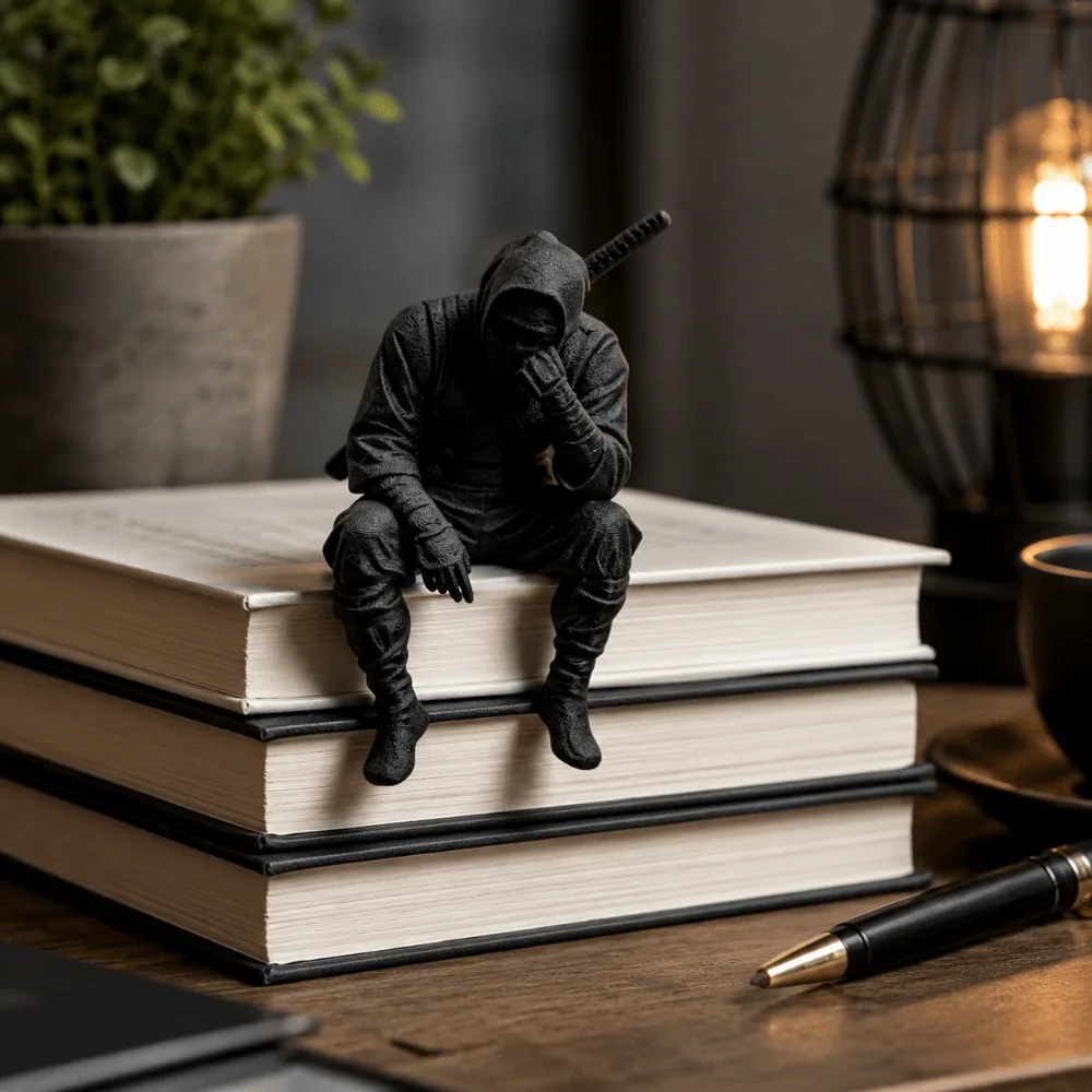 Creative 3D Printed Ninja Figurine Decoration Japanese Style Seated Warrior Sculpture Funny Samurai Statue Gift