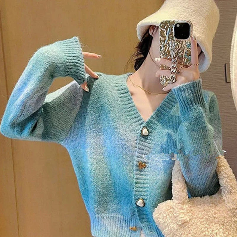 2024 New Woman's Clothes Loose Colorful Bright Leisure Grace Cardigan Sweater Fashion Slim Fit Color Collision Lively Niche Easy