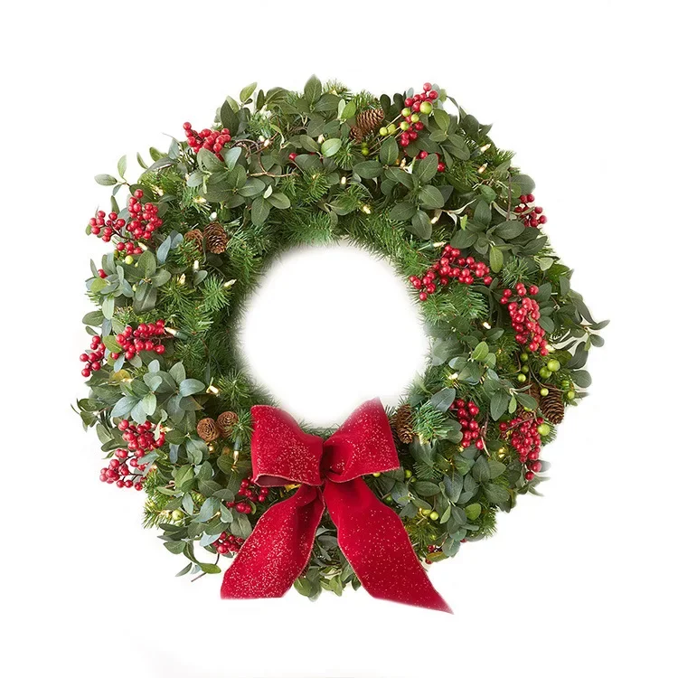 Christmas decoration interior door hanging rattan wreath red fruit pine cone matching wreath