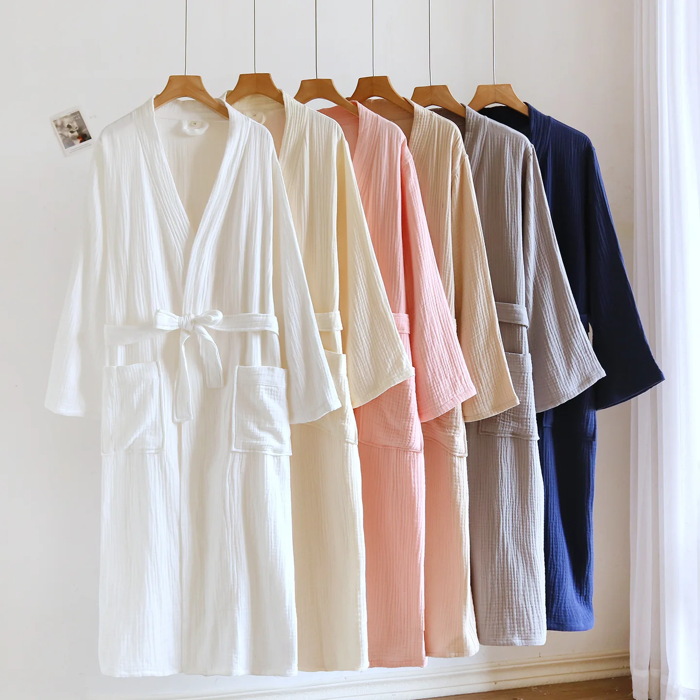 

Кимоно в японском стиле, 100% хлопок, креп, женская ночная рубашка, мужской халат, домашняя пижама, свободные халаты для пары, ночная рубашка для женщин