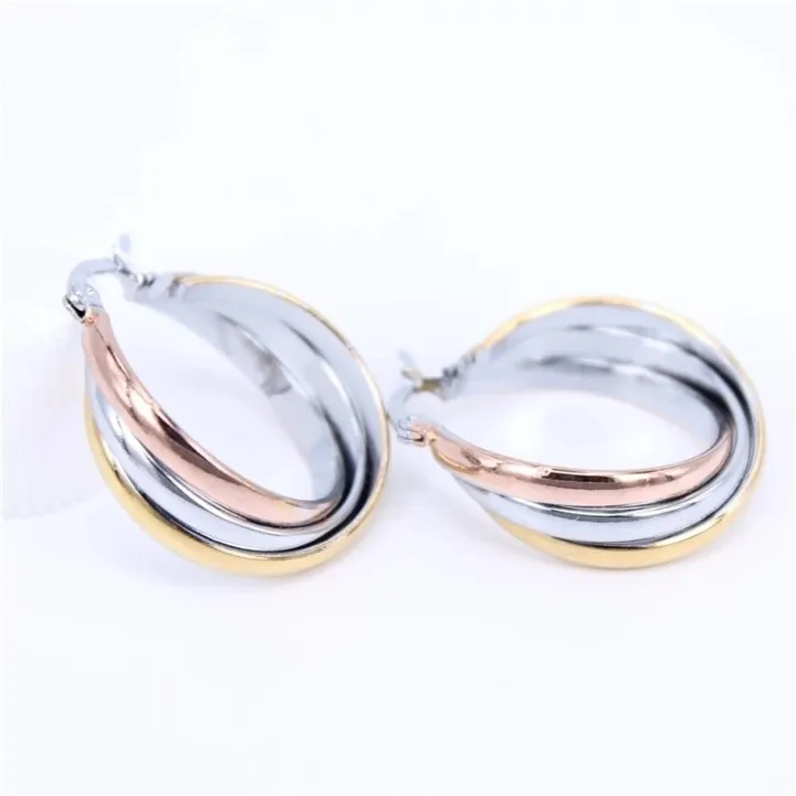 Fashion 3 Tones Rose Gold Stainless Steel 20mm Ear Hoop Huggie Earrings Modern Accessories Gold C Shape Ear Circle Big Earring