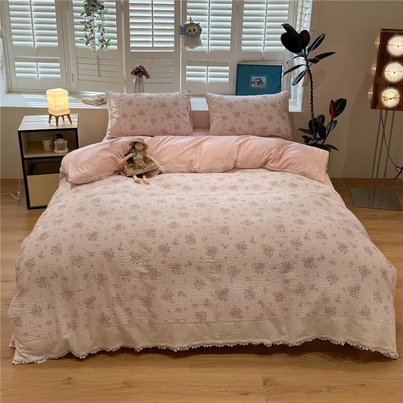 3/4Pcs Korean Princess Style Floral Ruffles Soft Bedding Set Single Queen King Size Duvet Cover Set Bed Sheet Pillowcases