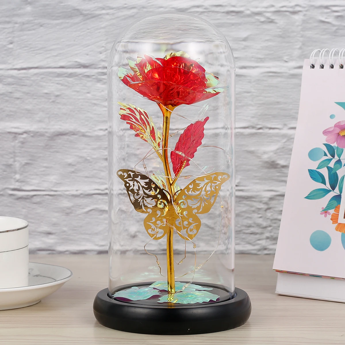 Rose Light Artificial Galaxy Rose Lamp with Butterfly and Colorful Rose Flower LED Light Artificial Flower Gift for Women Girls