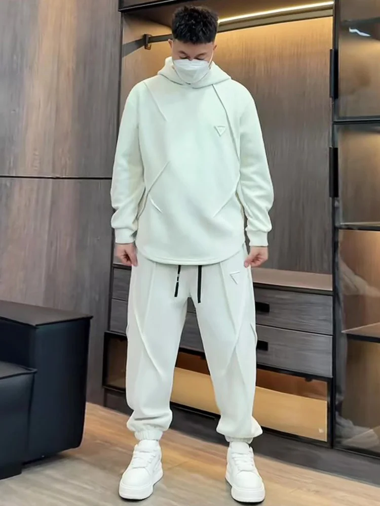 

Зимний корейский спортивный повседневный комплект с капюшоном 2026, модный цветной свитшот и брюки, комплект из двух предметов для молодежи