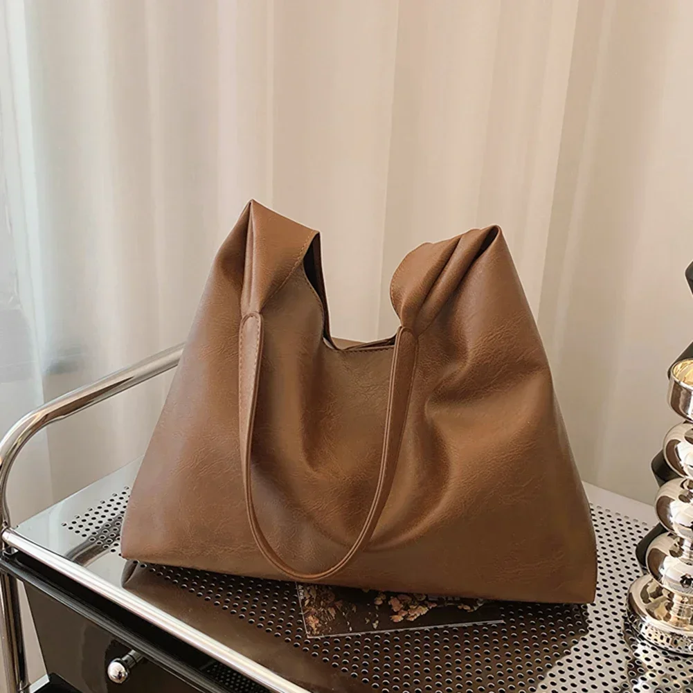 

PU Soft Leather Tote Bag Large Capacity Women Big Shoulder Bag Female Simple Underarm Bag Hasp Closure Casual