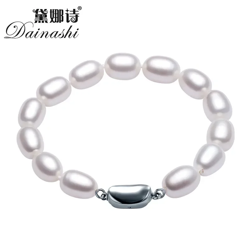 

Dainashi 7-8mm Natural Freshwater Pearl Bracelet 925 sterling silver jewelry Water Drops buckle pearl charms for jewelry making