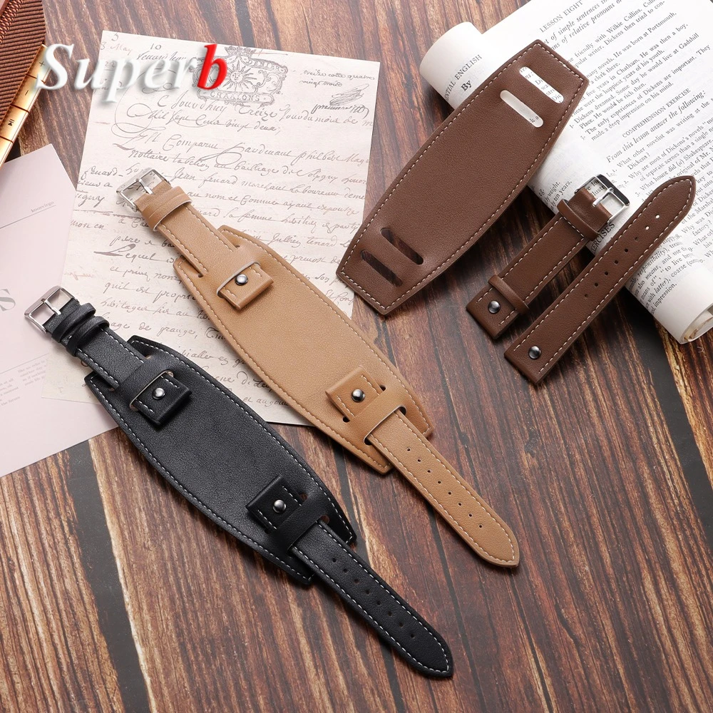 Vintage Leather Watchband 20mm 22mm 24mm Black Brown Pallet Leather Watch Strap Men Bracelets Watch accessories ﻿ image 3