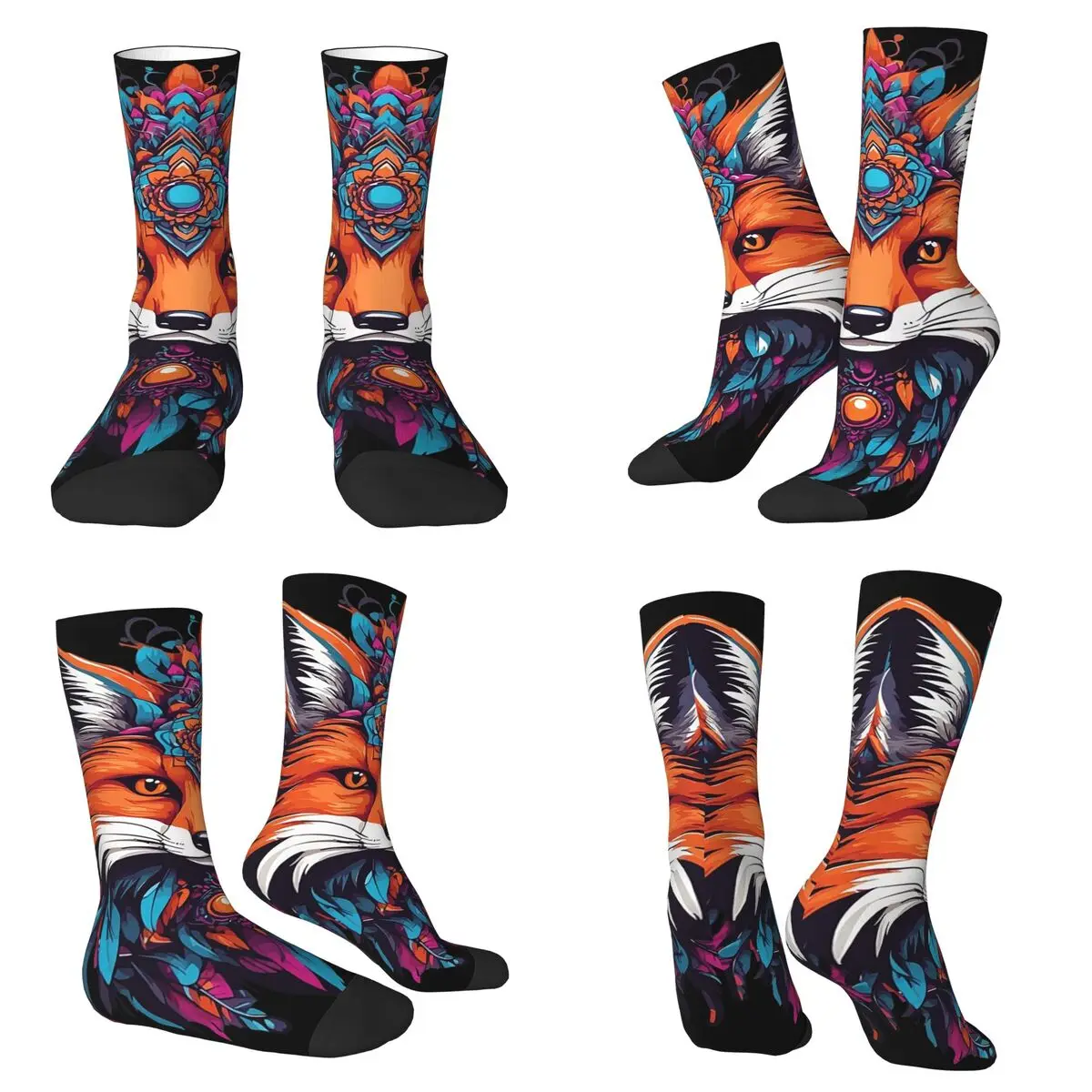 

Богемные носки с мандалой и изображением лисы, высококачественные носки в стиле Харадзюку, всесезонные длинные носки для мужчин и женщин, на День святого Валентина