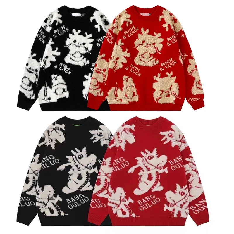 Ugly Christmas Sweater Knit Sweaters For Men Pullovers Couple Luxury Warm Y2k Vintage Sweater Winter Dragon Men's Clothing