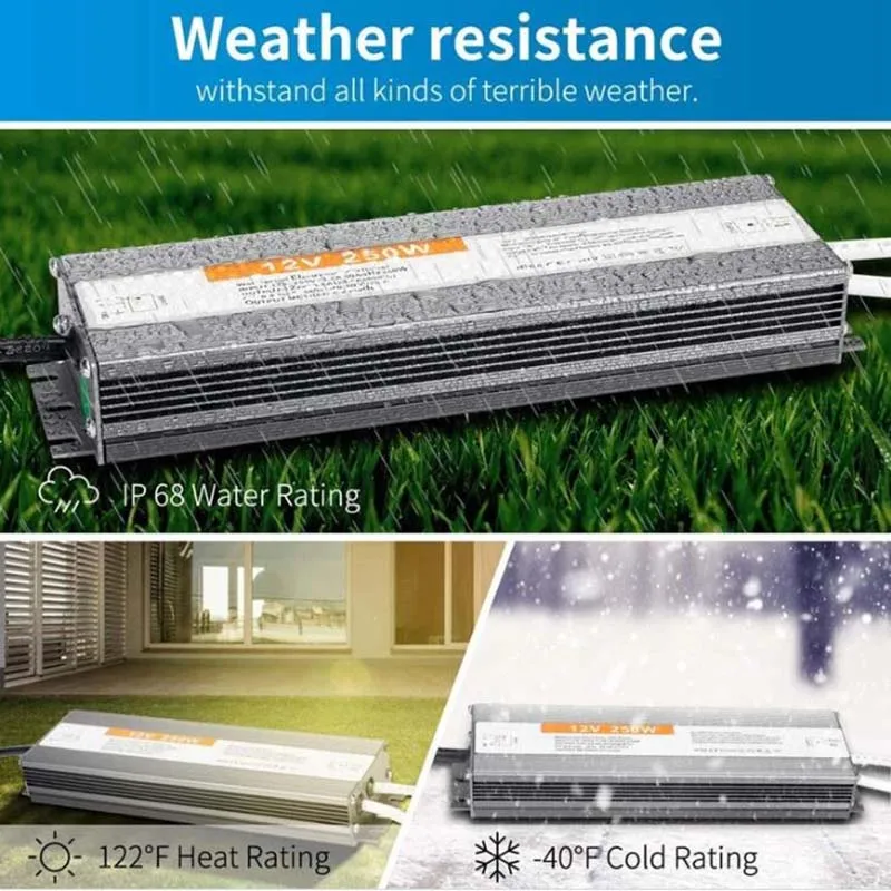 IP67~IP68 Waterproof Lighting Transformer AC 110V~220V Pigtail Power Cable 3-Prong Connect Wire For Outdoor LED Light Fish Tank