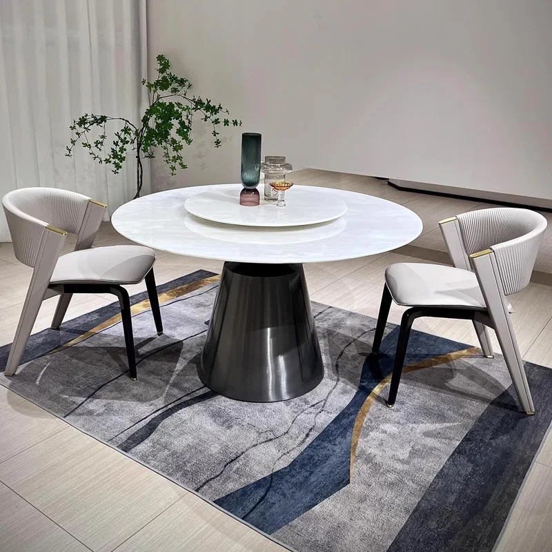 

Kali ice jade luxury stone dining table natural high-end marble round table high-end villa home high-end dining table