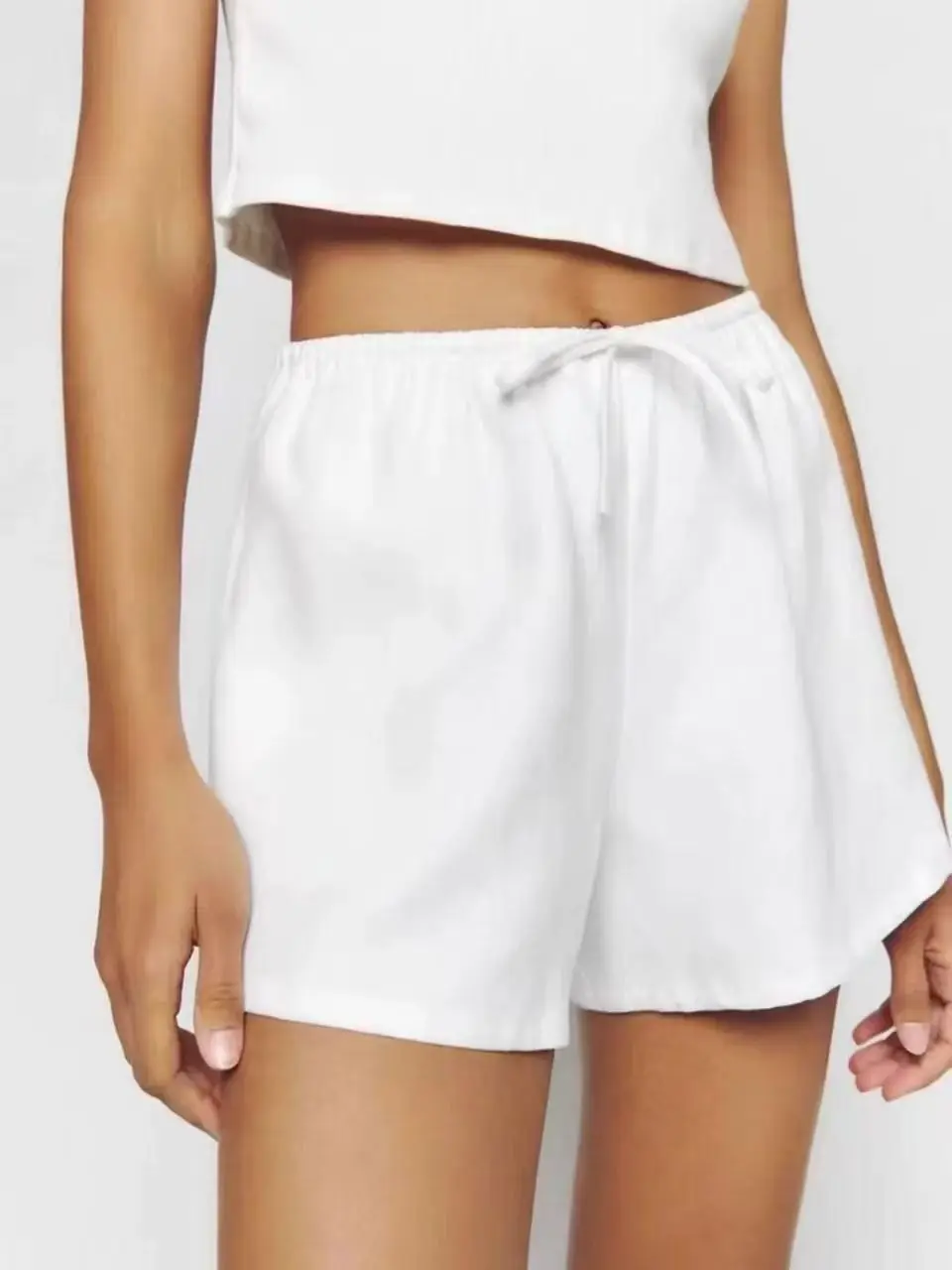 High-End Linen Casual Pants Women's Loose Fit Elastic Waist Slimming Three-Quarter Length Shorts Versatile Casual Wear