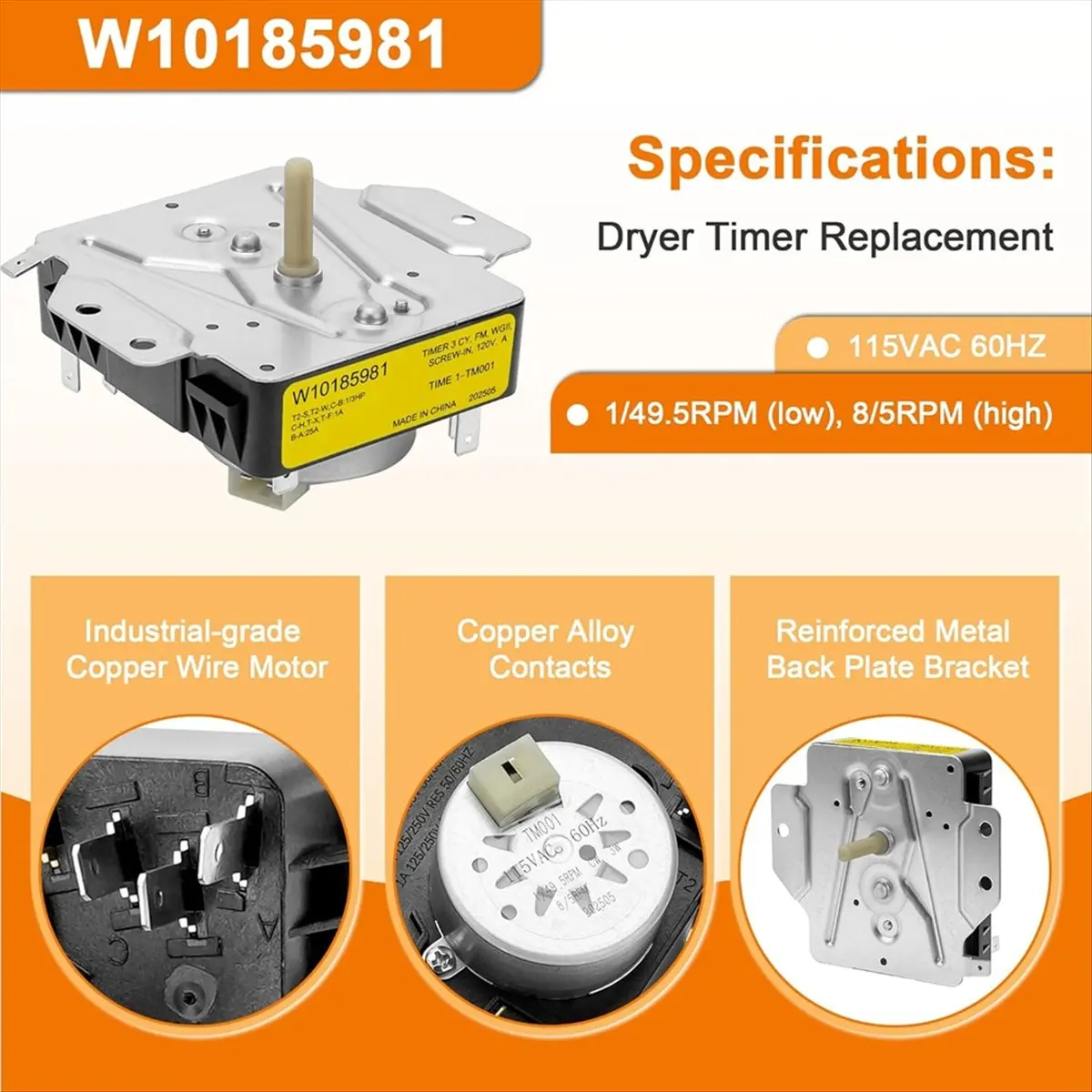 

*ESTR W10185981 Dryer Fit for Whirlpool Kenmore Maytag and Amana Dryer Replace 418-095-20-B5 AP6016540 WPW10185981 PS11749830