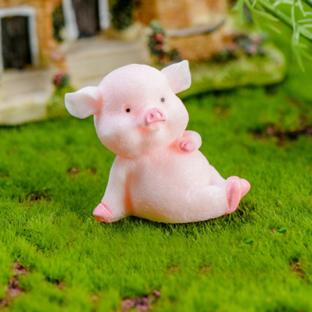 DIY Cartoon  Pink Pig Home Ornament Naughty Pig Miniature Dollhouse Accessory Resin Craft Micro Landscape Decoration
