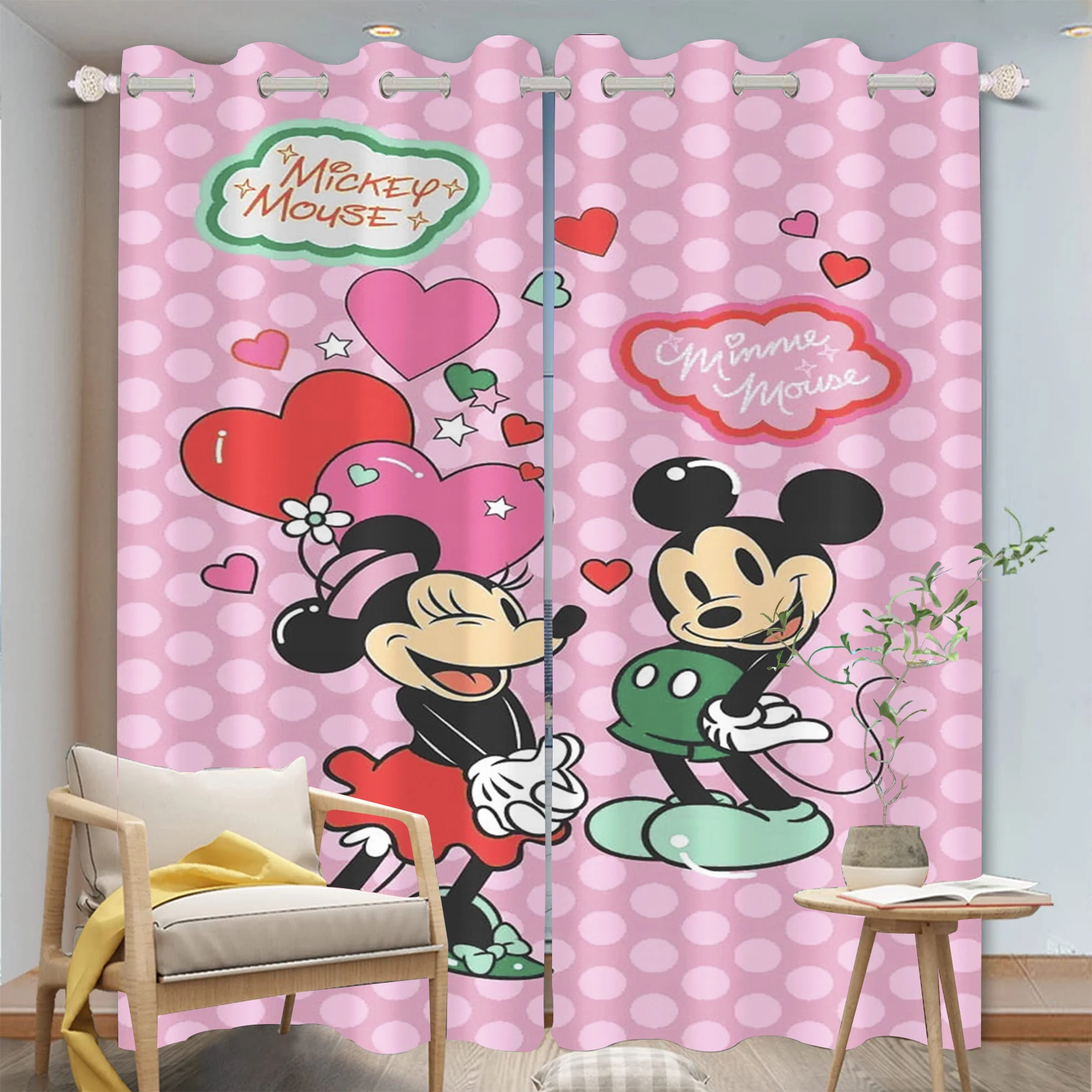 Mickey Mouse Disney Minnie Home Cartoon Curtain  Cute Printing Curtains Living Room Bedroom Heat and Sun Protection