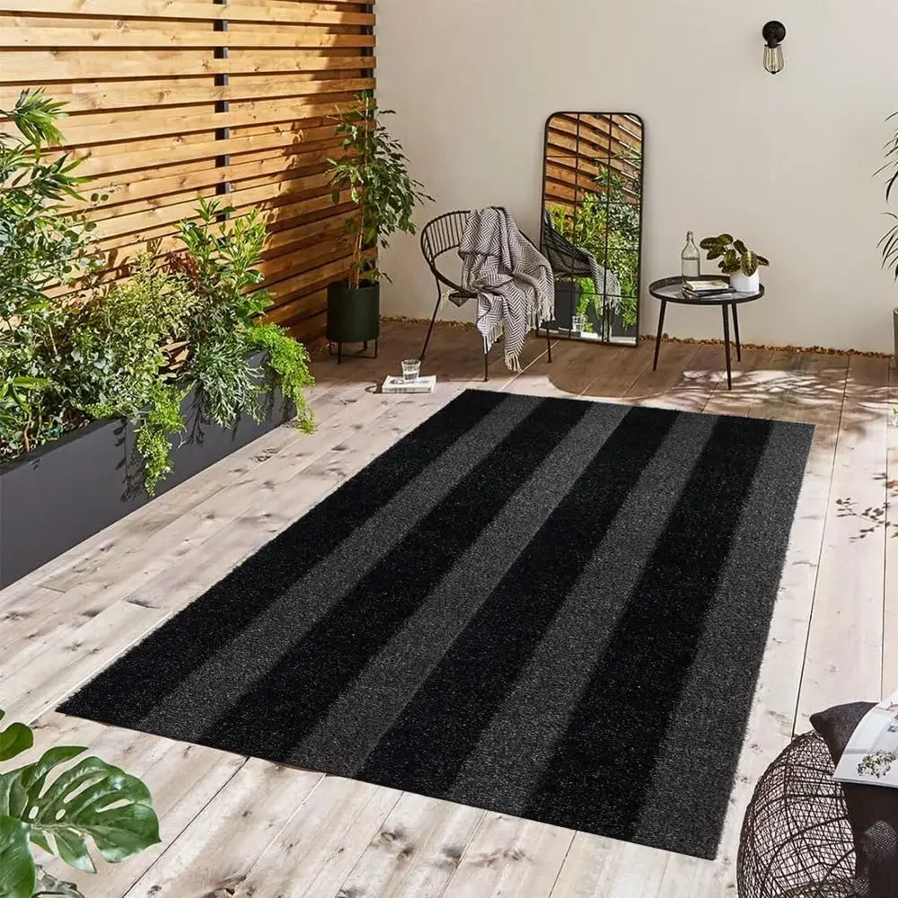 Custom-Sized Artificial Grass, 4x11 Feet, Black-Gray Zebra Stripe Outdoor Mat, 0.8 Pile, Ideal for Balconies, Roofs, Gardens, Pa
