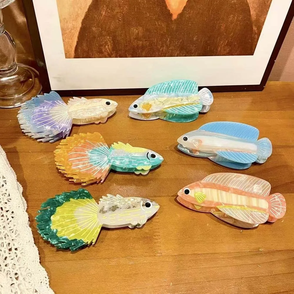 

Acrylic Guppy Hair Claw Fish Korean Style Silver Arowana Shark Clip Swordfish Contrast Color Acetic Acid Hair Claw Headwear