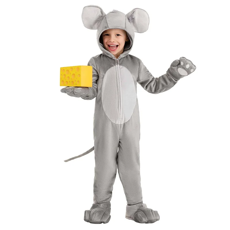 2025 New Arrival Animal Themed Book Week Costume Grey Cheese Mouse Suit Costume for Kids Cozy Mouse Halloween Purim Dress Up