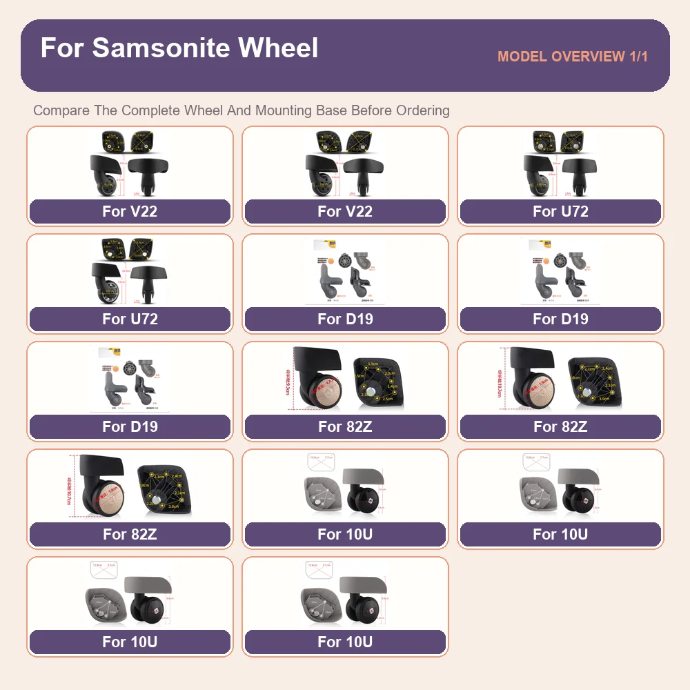 Smooth Rolling Suitcase Replacement Wheels For Samsonite V22 U72 D19 Quiet Caster Repair Kit Durable Travel Luggage Accessories