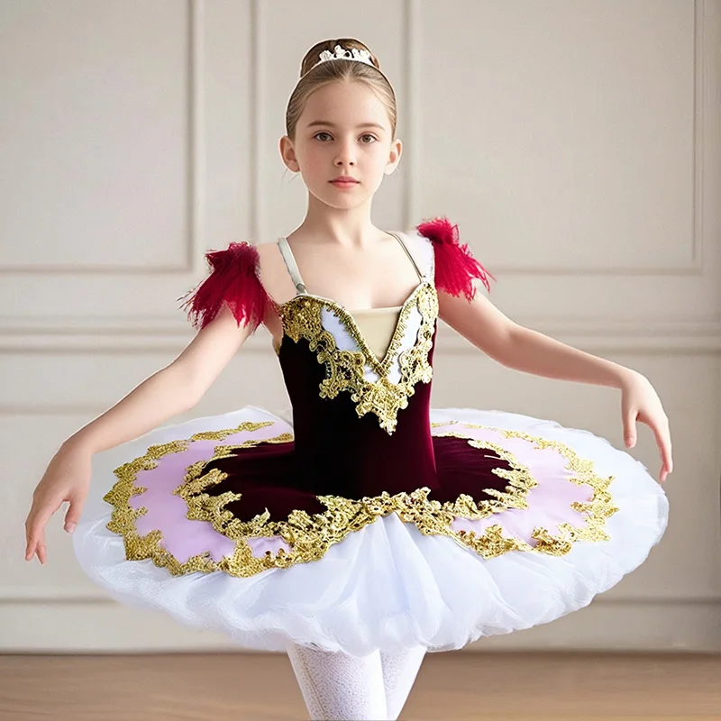 

Adult Kids Long Professional Ballet Tutu Swan Lake Ballet Costume Ballerina Ballet Dress Girls Performance Dancewear Velvet Top