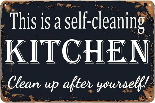 YOYI ART This Is a Self-Cleaning Kitchen Clean Up After Yourself - Vintage Metal Kitchen Sign for Farmhouse, Kitchen wall Decor