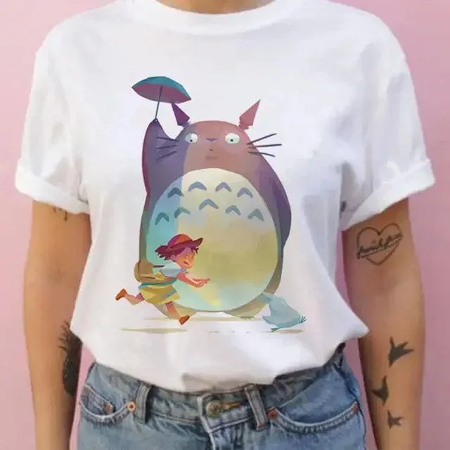 Camiseta de manga corta de verano para hombres y mujeres, camiseta informal cómoda de Studio Ghibli Totoro Harajuku Kawaii Totoro Ghibli