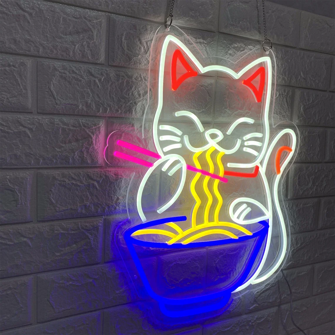 Kot na szczęście Ramen Anime Neon kot na szczęście japoński makaron lampa neonowa dekoracje ścienne niestandardowe Neon restauracji dekoracja