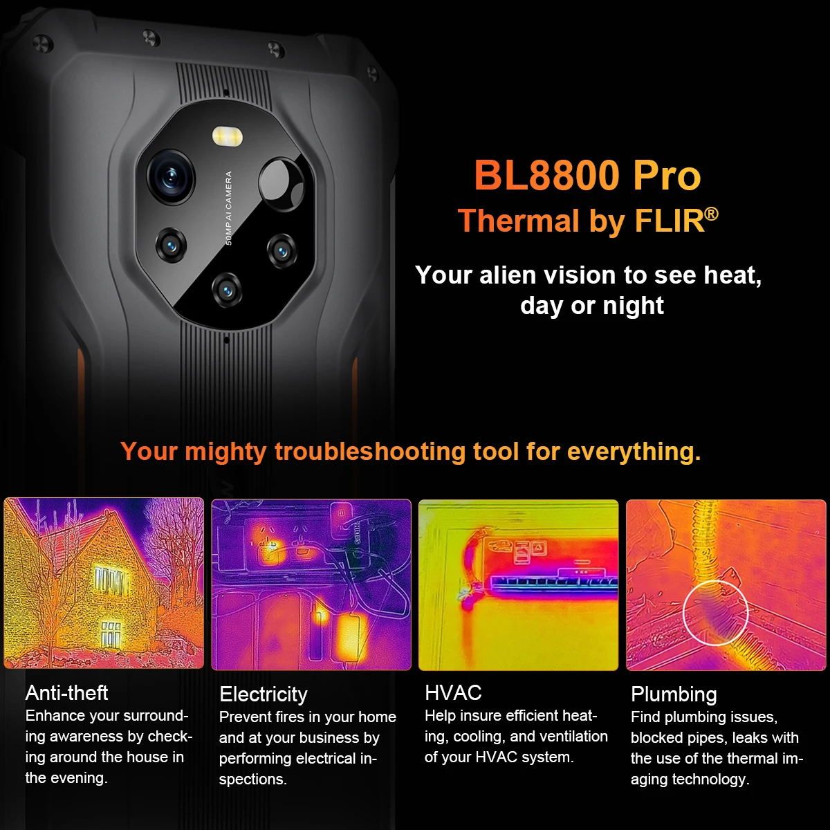 Imagem -05 - Câmera Blackview Thermal Imaging Bl8800 Pro Flir®telefone 5g à Prova Dágua Robusto Smartphone 8gb Mais 128gb 8380mah 33w Carga