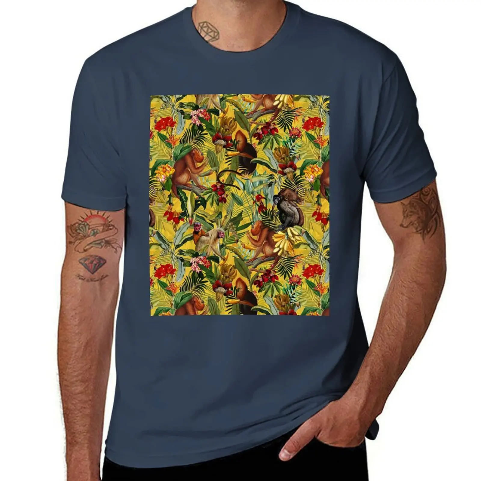 jungle Tropical pattern Botanical Garden - yellow monkey T-Shirt Lightweight Running Sports T-Shirt