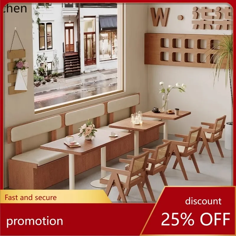 

HT Solid Wood Dining Shop Vintage Table and Chair Set Soft Pack Sofa Cafe Restaurant