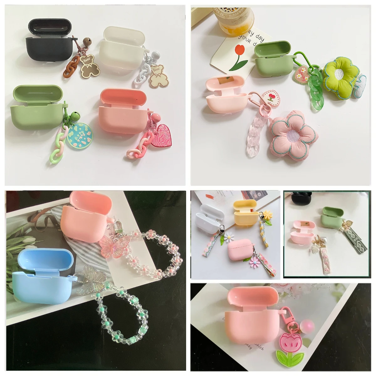 For OPPO Enco Air4 Pro Case Fashion Flower Pendant Lanyard / Cute Bear Silicone Earphone Cover for OPPO Enco Air 4 cover