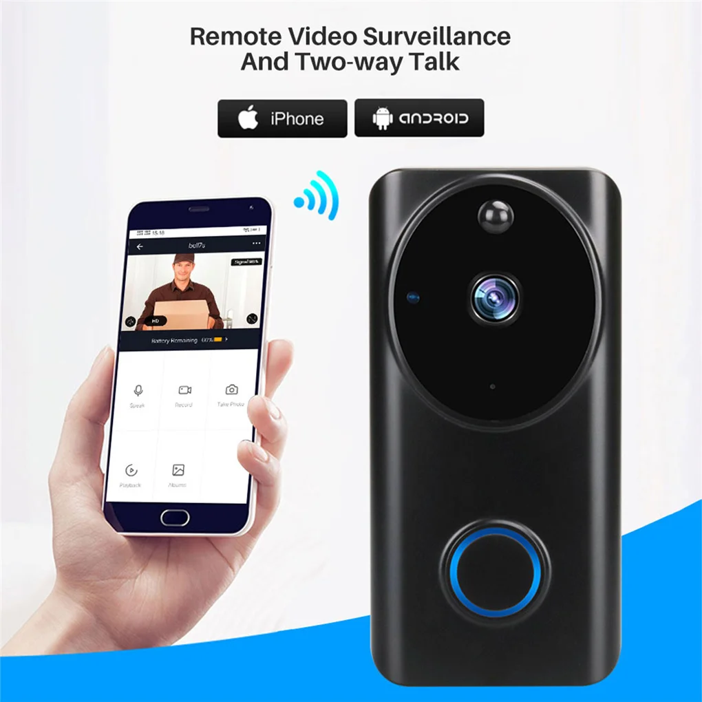 Smart Video DoorBell WiFi Visual Doorbell 720P HD 166° Wide-angle Door Bell Phone Intercom PIR Motion Detection Two Way Audio