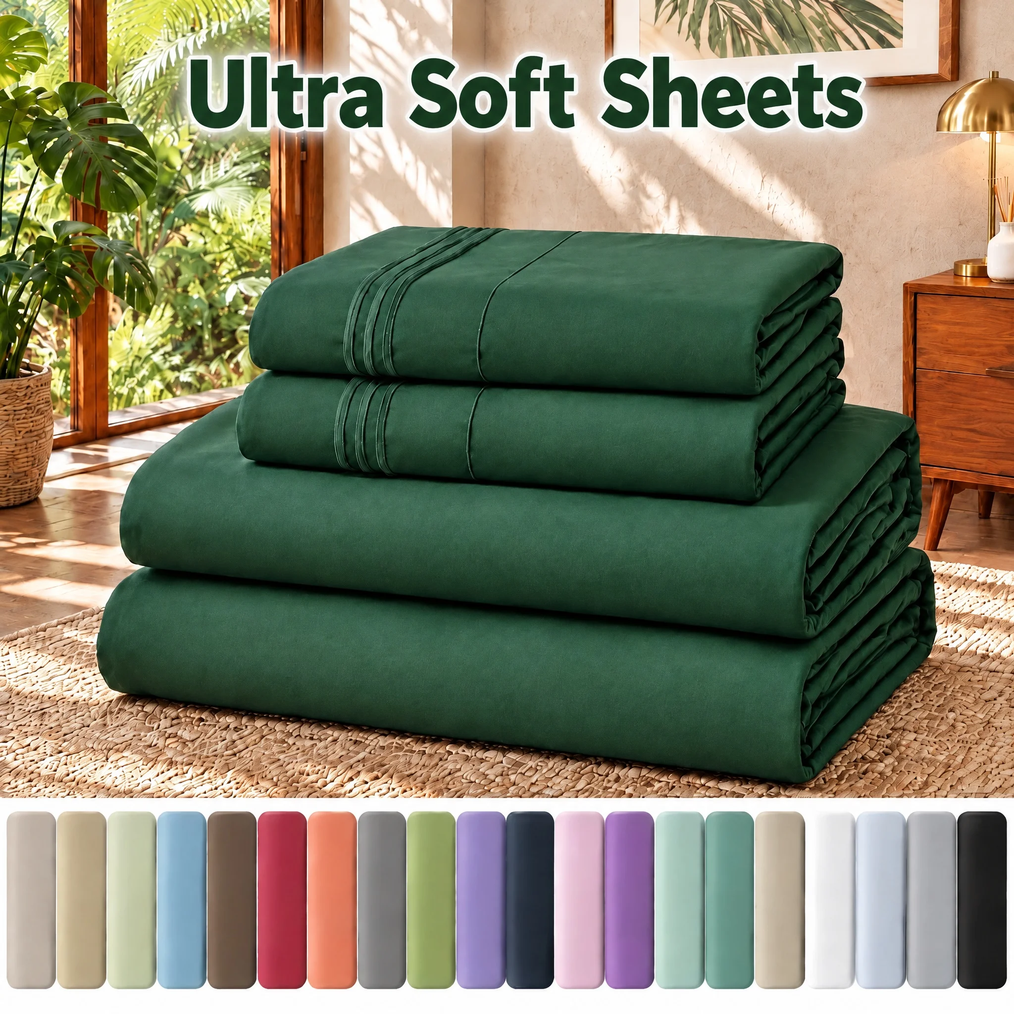 Fitted Bed Sheets Deep Pocket - Ultra Soft Luxury Bedding Set, 4pcs