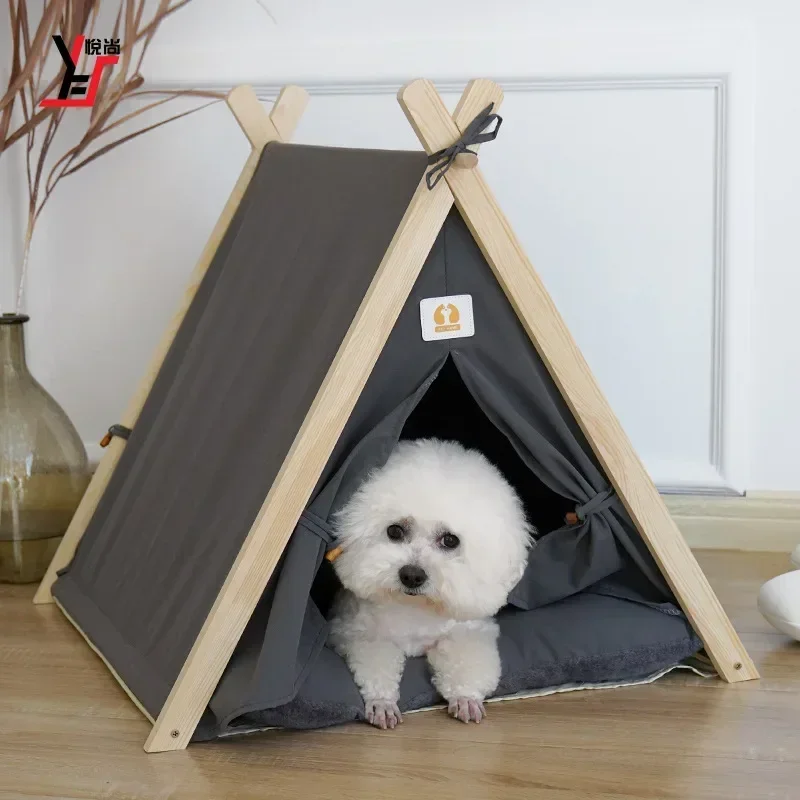 Four Seasons Cat Room Bed Tent Enclosed Pine Wood Winter Warm Pet House for Cats and Dogs