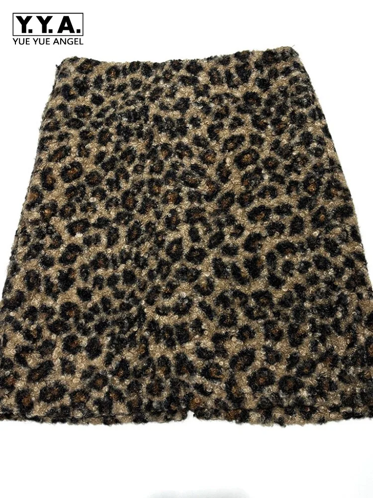 

American Style Vintage Ladies High Waist Zipper Regular Fit Mini Skirt Top Quality Leopard Print Female Straight A Line Skirts