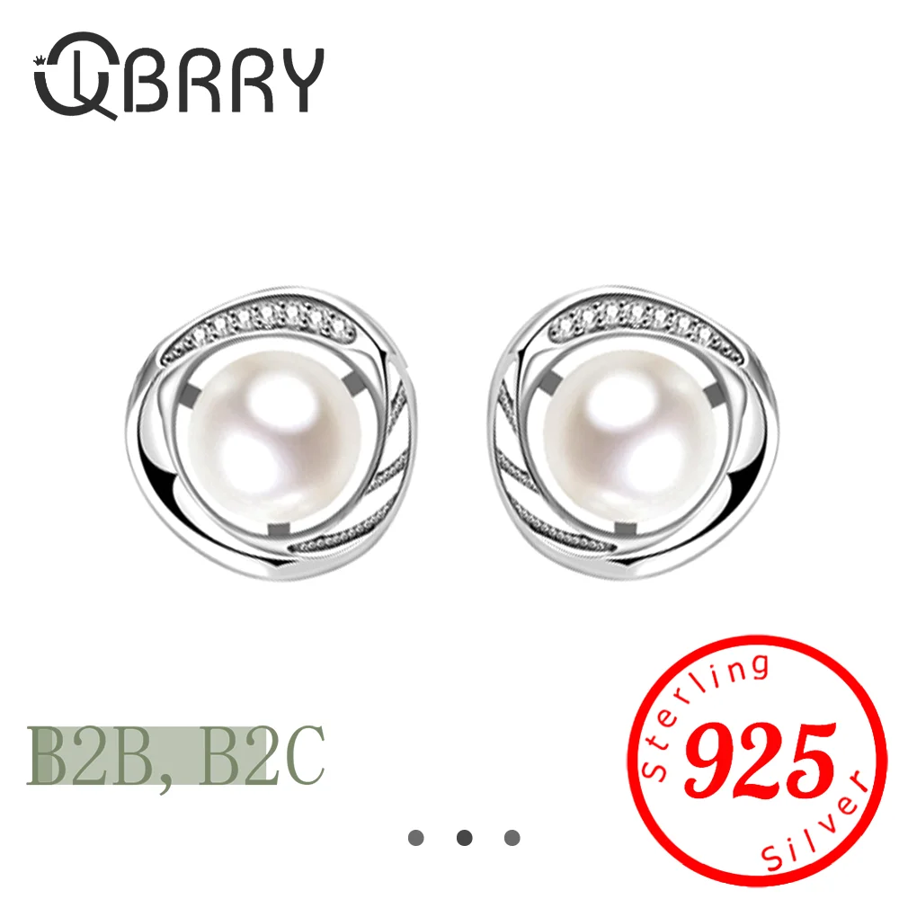 

925 Sterling Silver Female Moissanite Stone Freshwater 8mm Pearl Earrings and Ear Accessories