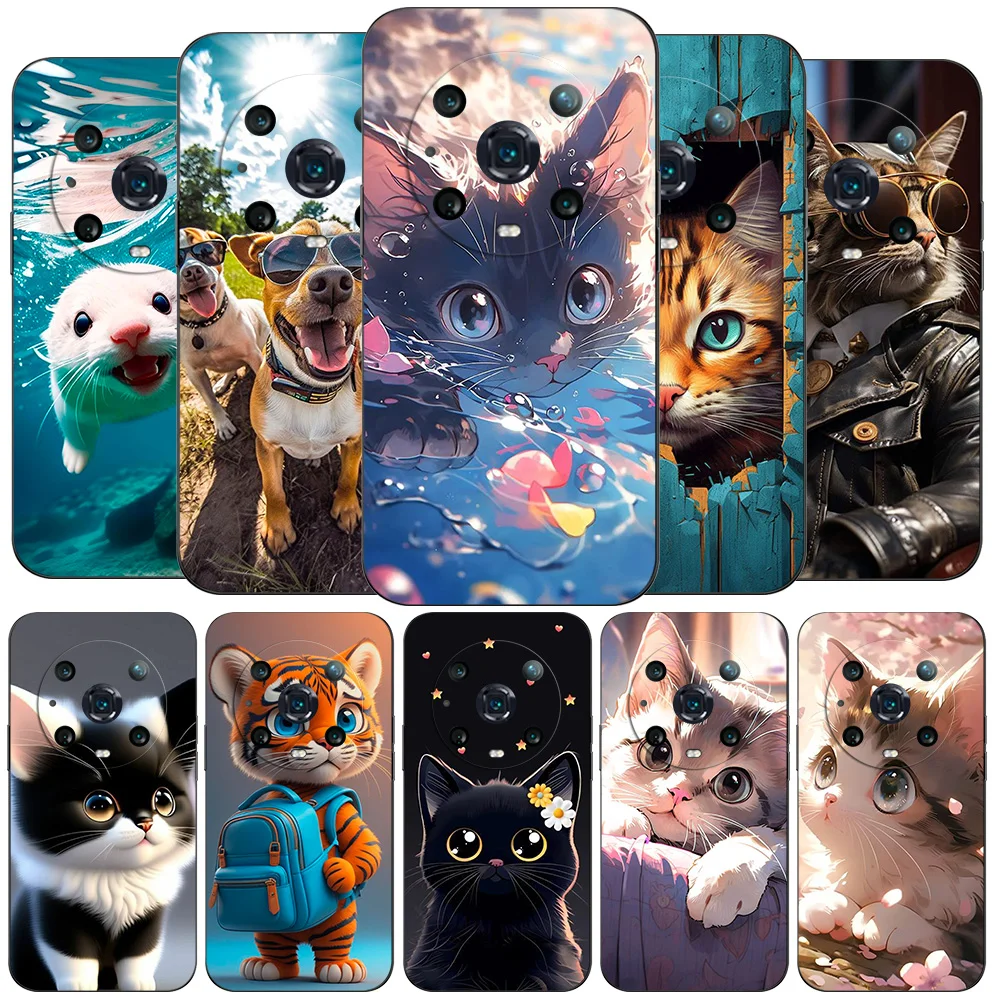 For Honor magic 4 pro Case Back Cover magic4 pro Phone Soft Silicone Black Tpu Case amazing cool cats pets