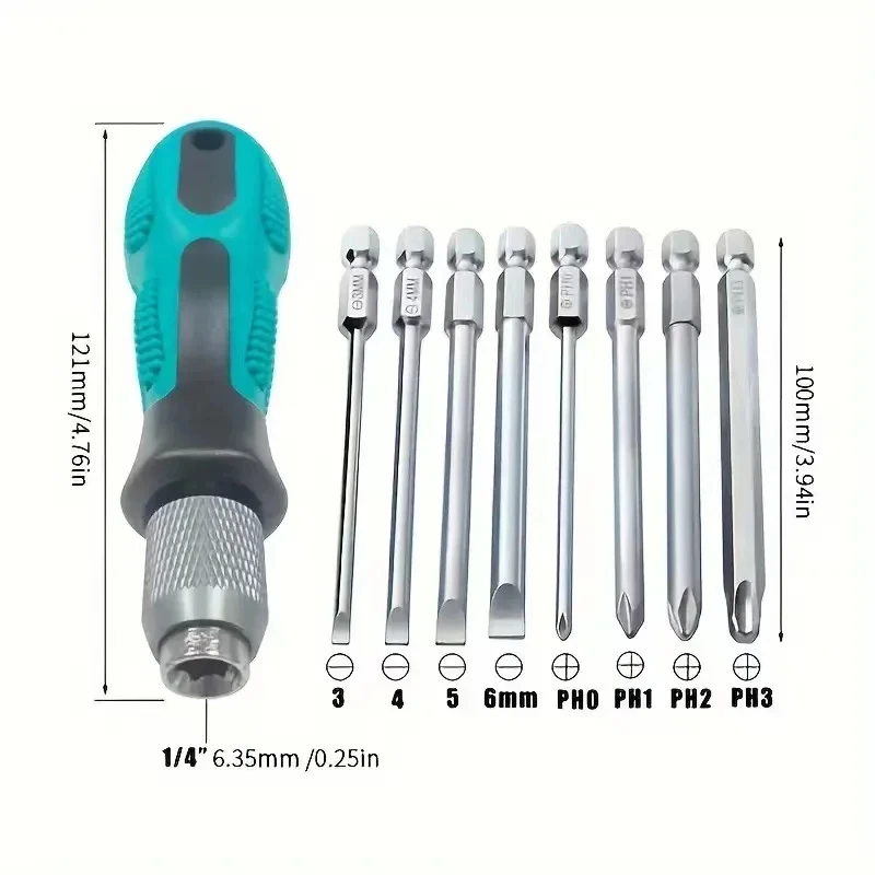 9Pcs/set Precision Screwdriver Set 1/4"/6.35mm Slotted Bits With Magnetic Multitool Home Appliances Repair Hand Tools