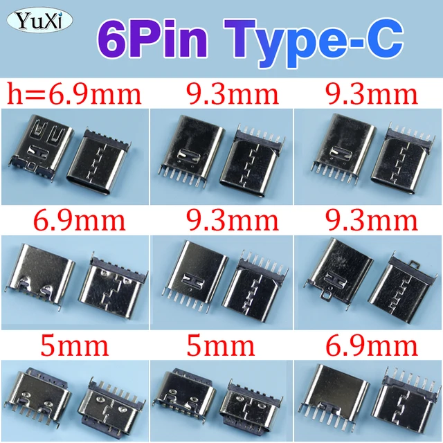 10 szt. Gniazdo USB Typu C 6P 6Pin 180 Stopni Pionowe Żeńskie 5mm 6.9/9.3/10.5mm Prosta Wtyczka Szybkie Ładowanie Szybki Transfer Danych Złącze USB