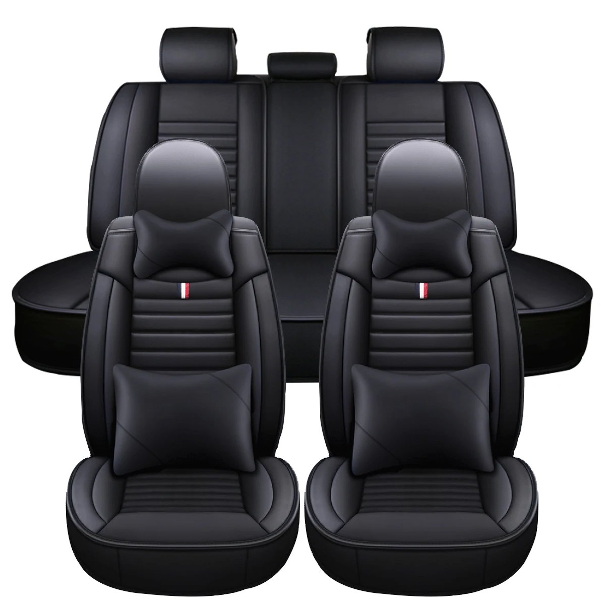 Deluxe 5 Seat Full Car PU Leather Seat Covers with Cushion Fornt and Rear Comfortable for Honda/Toyota/Peugeot/Ford/BMW Universal