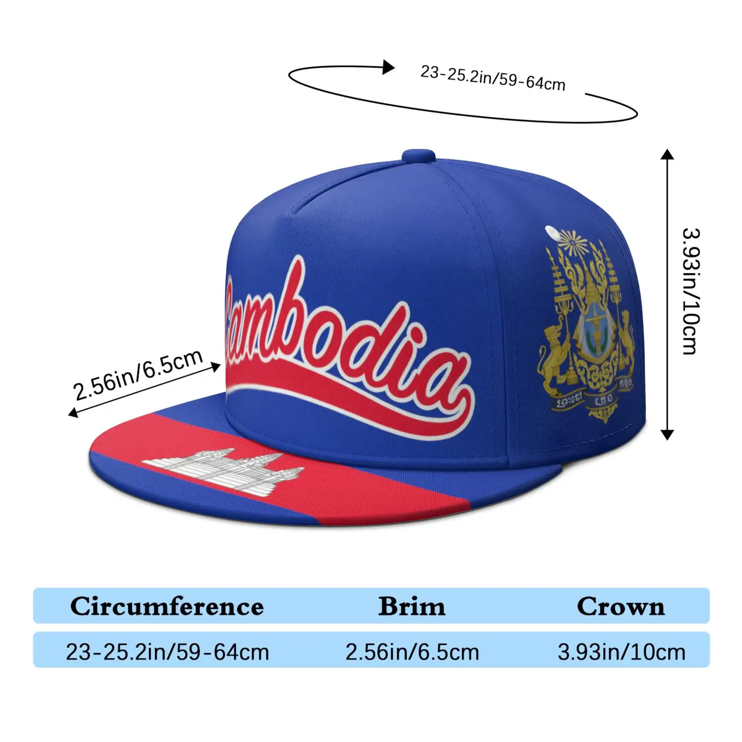 Custom Cambodia Flat Brimmed Cap Free Custom Name Number Logo Hip-hop Hat Nation Flag Kh Khmer Cambodian Kingdom Photo Headgear view 2