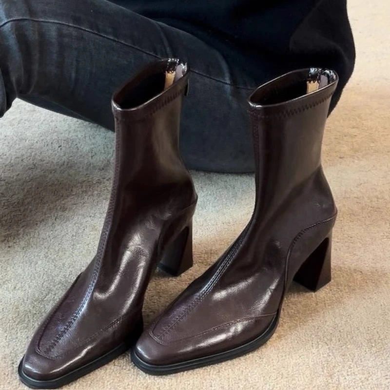 High Heels Women’s Ankle Boots Fashion Chunky Elegant Retro Designer Shoes Winter Dress Woman Botas 2025 New Party Chelsea Boots
