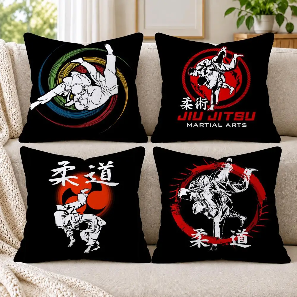 Sports Judo Martial Arts Cushion Cover Short Plush Double-Sided Printing Sofa Bedroom Living Room Throw Pillow Cover Home Decor